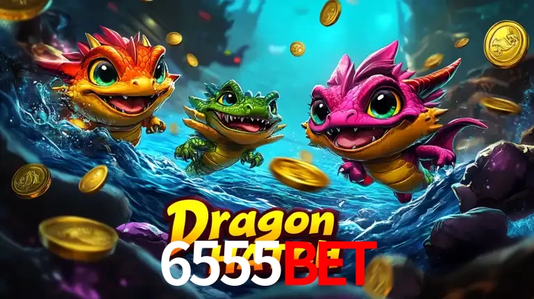 Arte promocional do jogo Dragon Hatch com três adoráveis dragões bebês nadando entre moedas de ouro, um dos slots mais divertidos para jogar no cassino 6555BET.