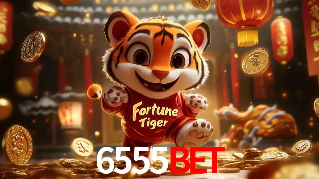 O alegre personagem do Fortune Tiger correndo sobre um caminho de moedas de ouro, simbolizando os grandes prêmios e a diversão do popular jogo de slot do 6555BET.
