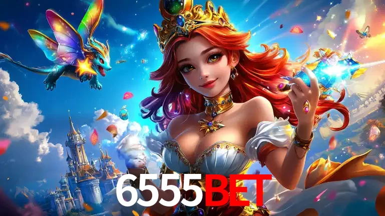 A princesa de um reino de fantasia mágico, com seu pequeno dragão, apresentando um mundo de prêmios encantados nos jogos de caça-níqueis do cassino 6555BET.